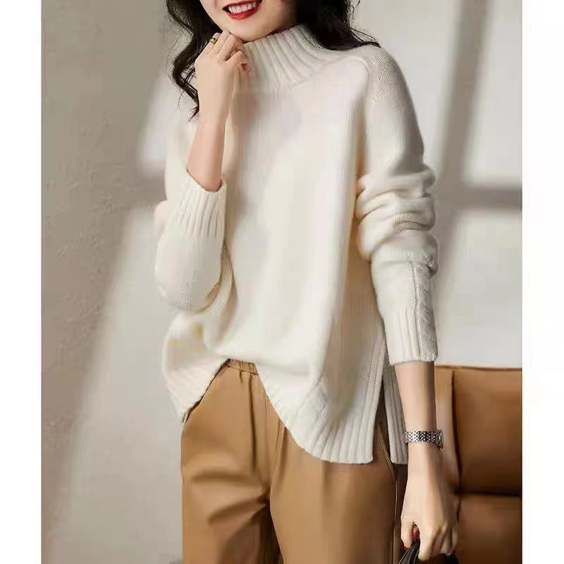 Womens Semi-high Neck Knitted Sweater