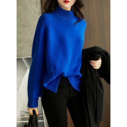Womens Semi-high Neck Knitted Sweater
