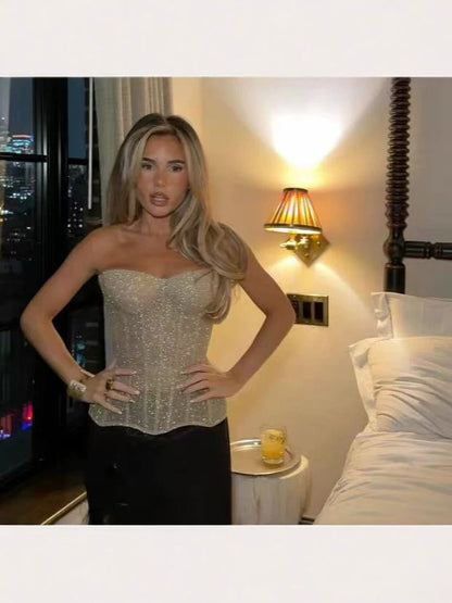 Womens Sequined Tube Top with Built-in Bra