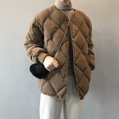 Womens Short Padded Jacket Loose Fit Diamond Pattern