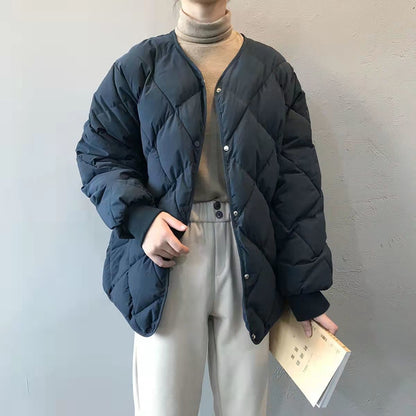 Womens Short Padded Jacket Loose Fit Diamond Pattern