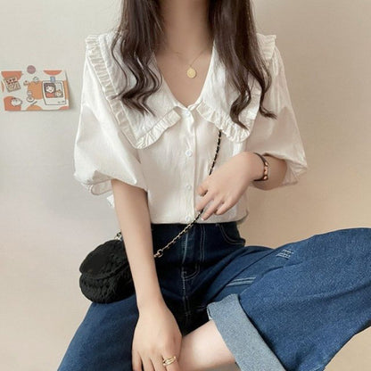 Womens Short Sleeve Blouse with Puff Sleeves