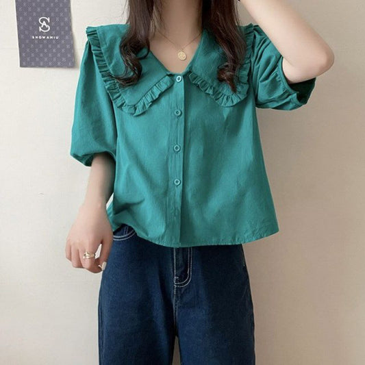 Womens Short Sleeve Blouse with Puff Sleeves