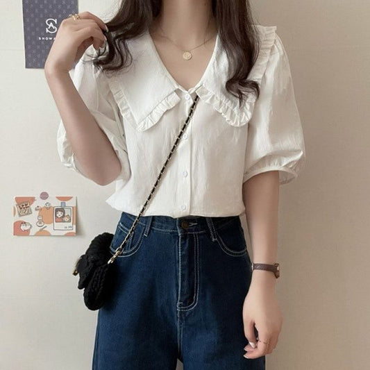 Womens Short Sleeve Blouse with Puff Sleeves