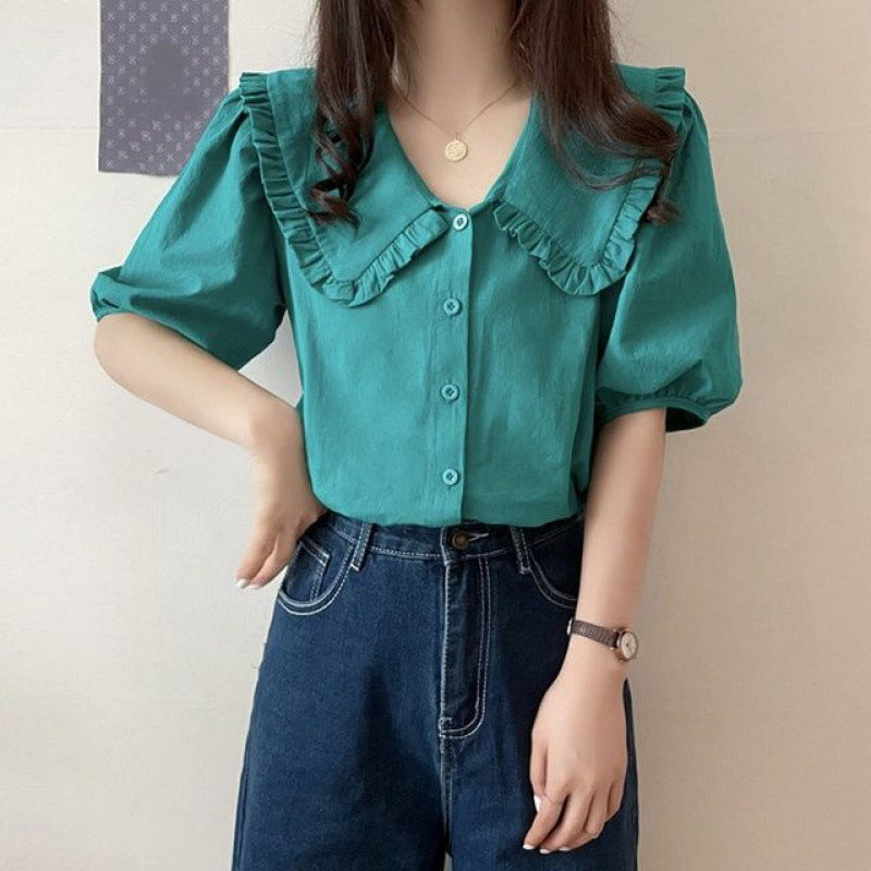 Womens Short Sleeve Blouse with Puff Sleeves