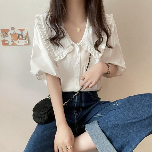 Womens Short Sleeve Blouse with Puff Sleeves
