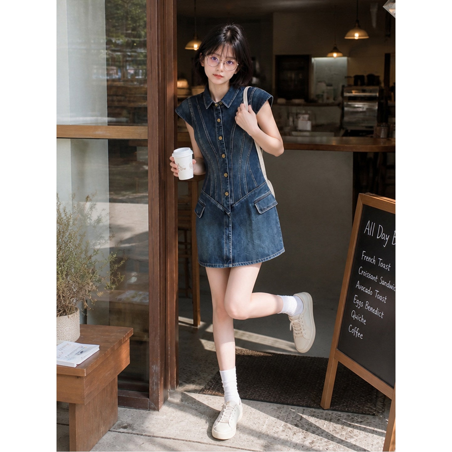 Womens Short Sleeve Denim Shirt Dress