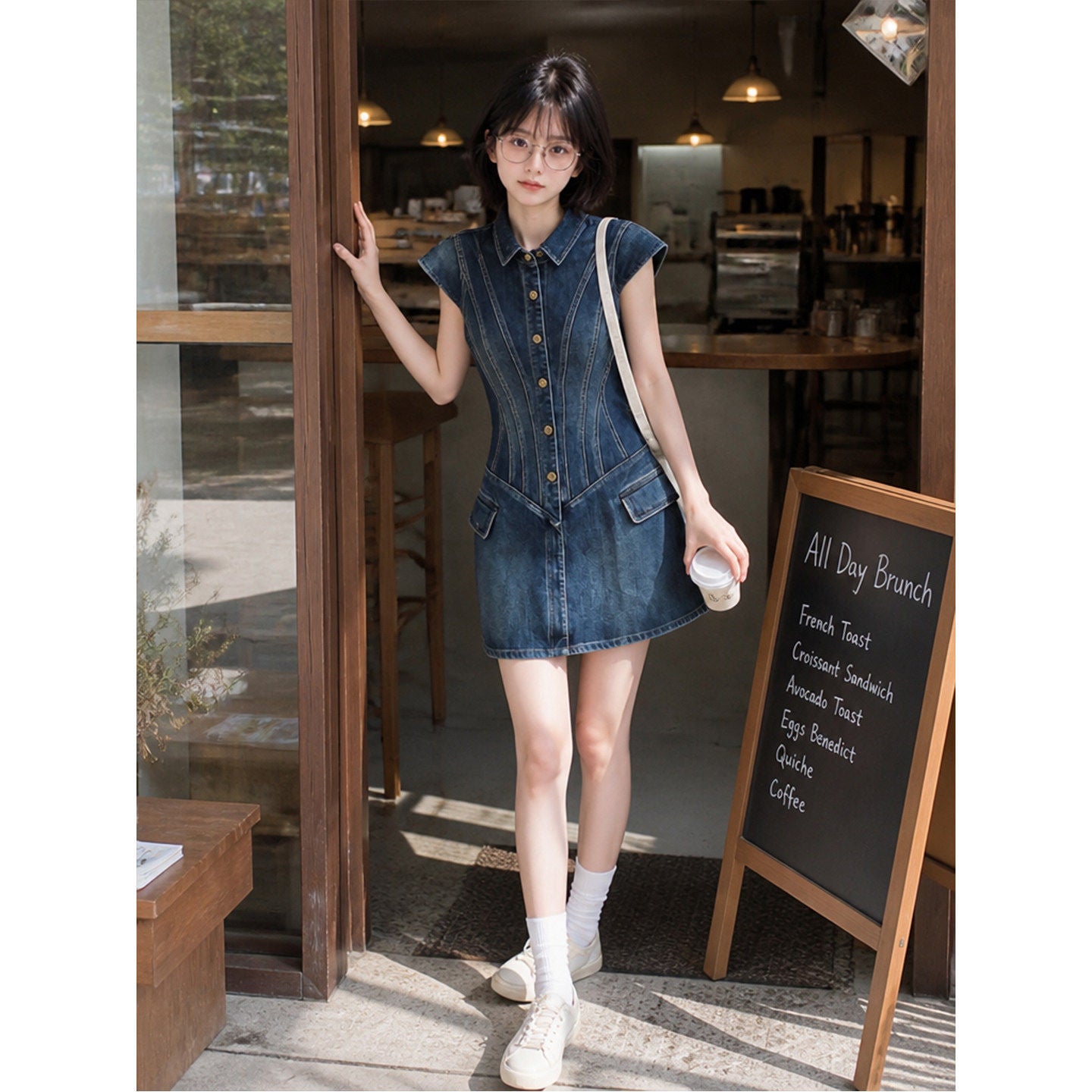 Womens Short Sleeve Denim Shirt Dress