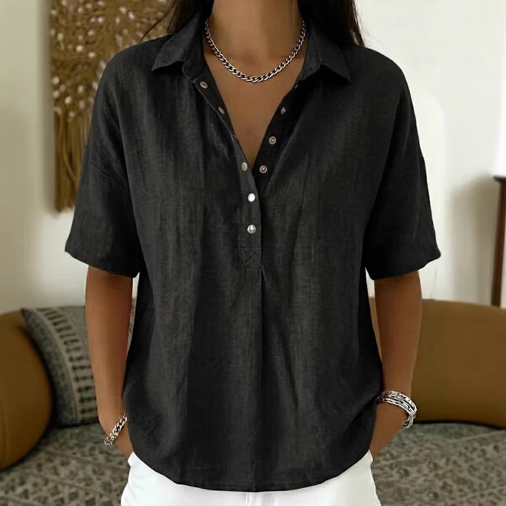 Womens Short Sleeve Lapel Collar Shirt