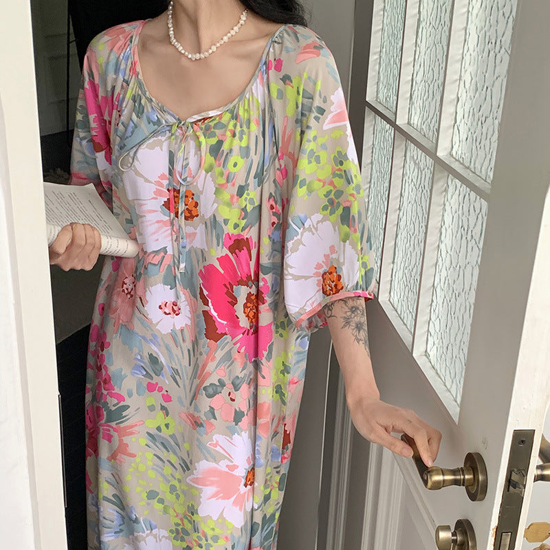 Womens Short Sleeve Nightgown Home Dress