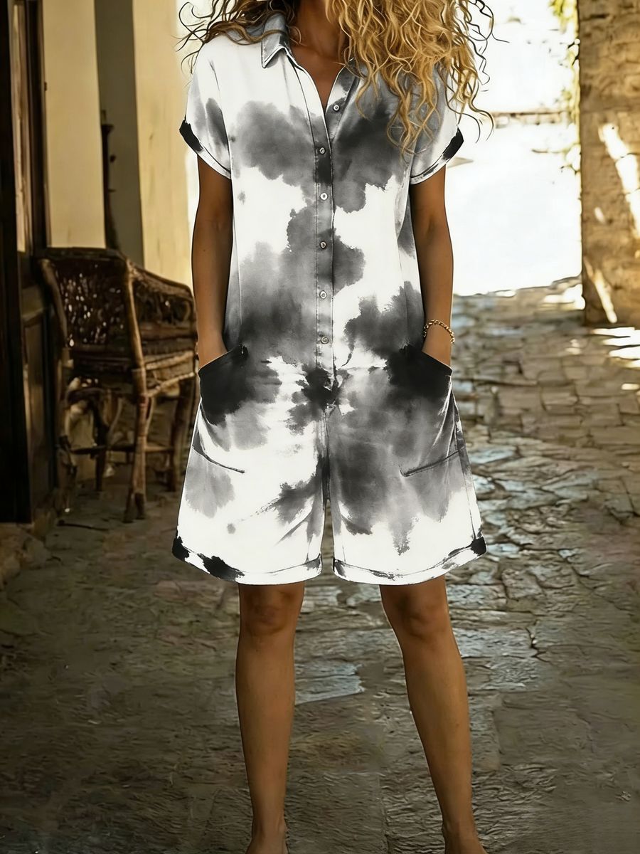 Womens Short Sleeve Wide Leg Jumpsuit