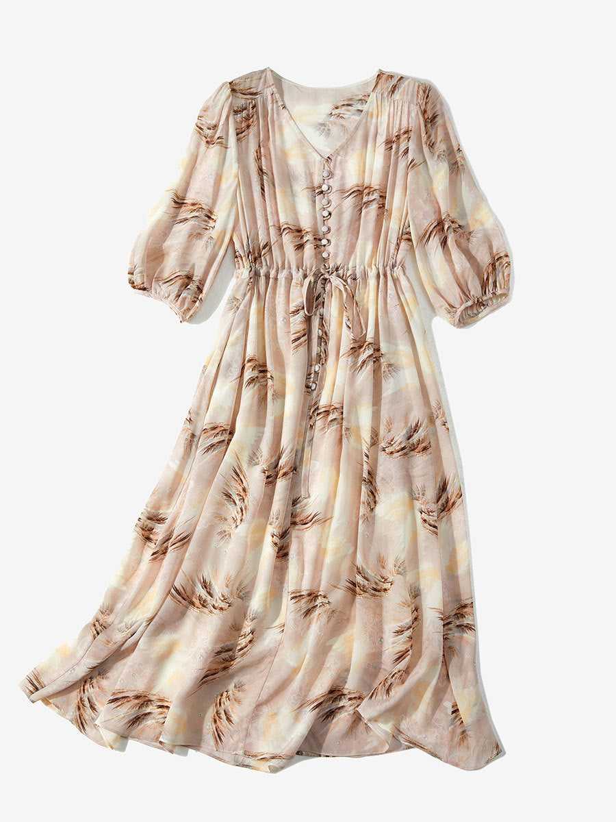 Womens Silk Floral Print Dress