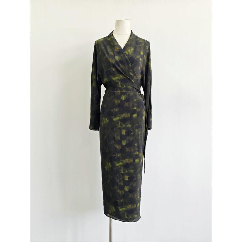Womens Silk V-Neck Wrap Dress