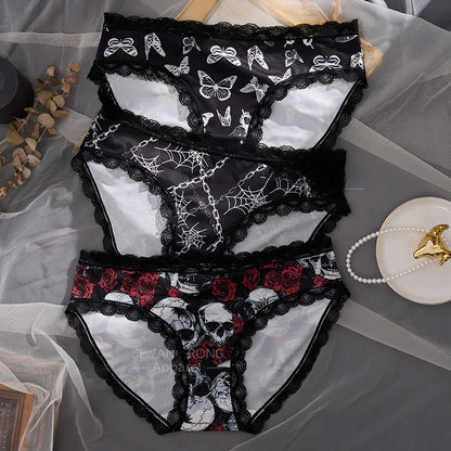 Womens Skull Print Low-Rise Underwear