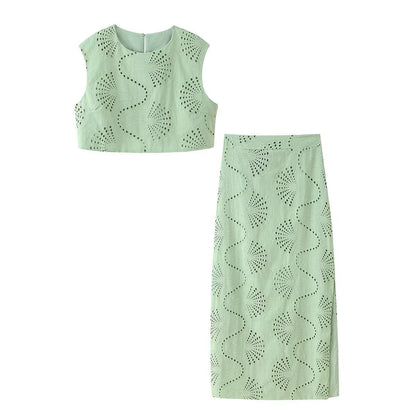 Womens Sleeveless Embroidery Dress Set
