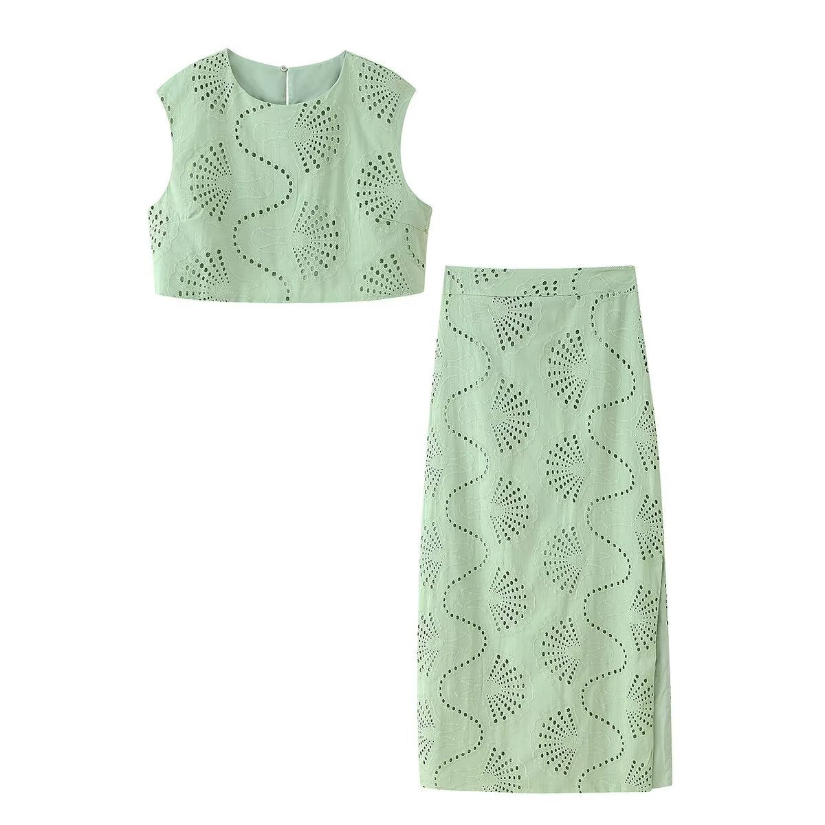 Womens Sleeveless Embroidery Dress Set