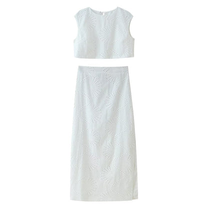 Womens Sleeveless Embroidery Dress Set