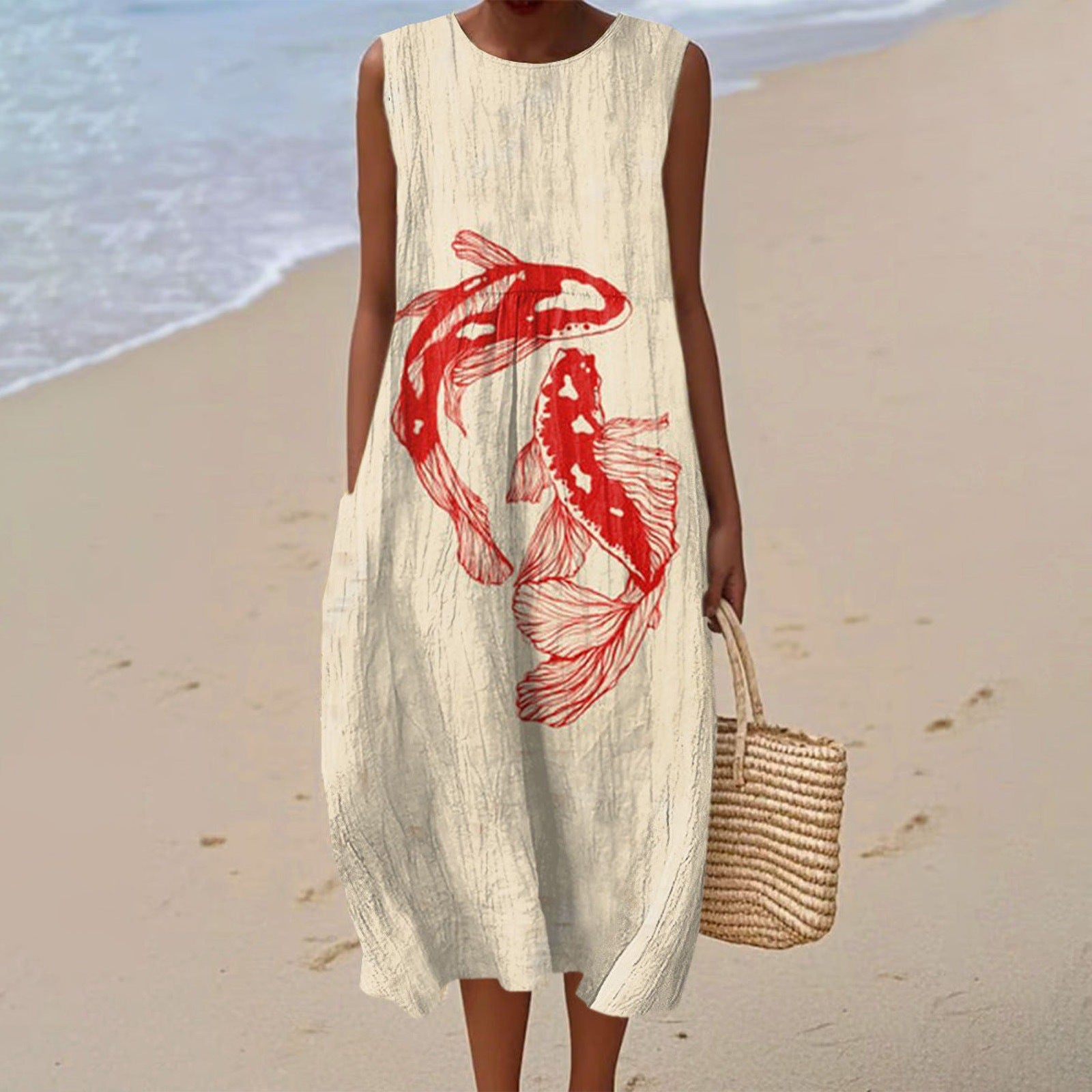 Womens Sleeveless Floral Print Dress