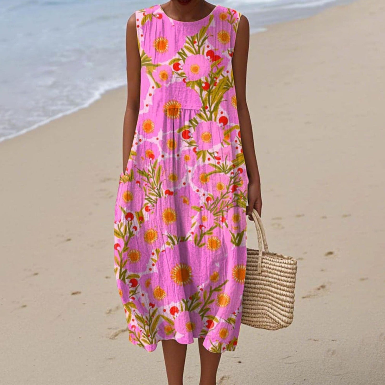 Womens Sleeveless Floral Print Dress