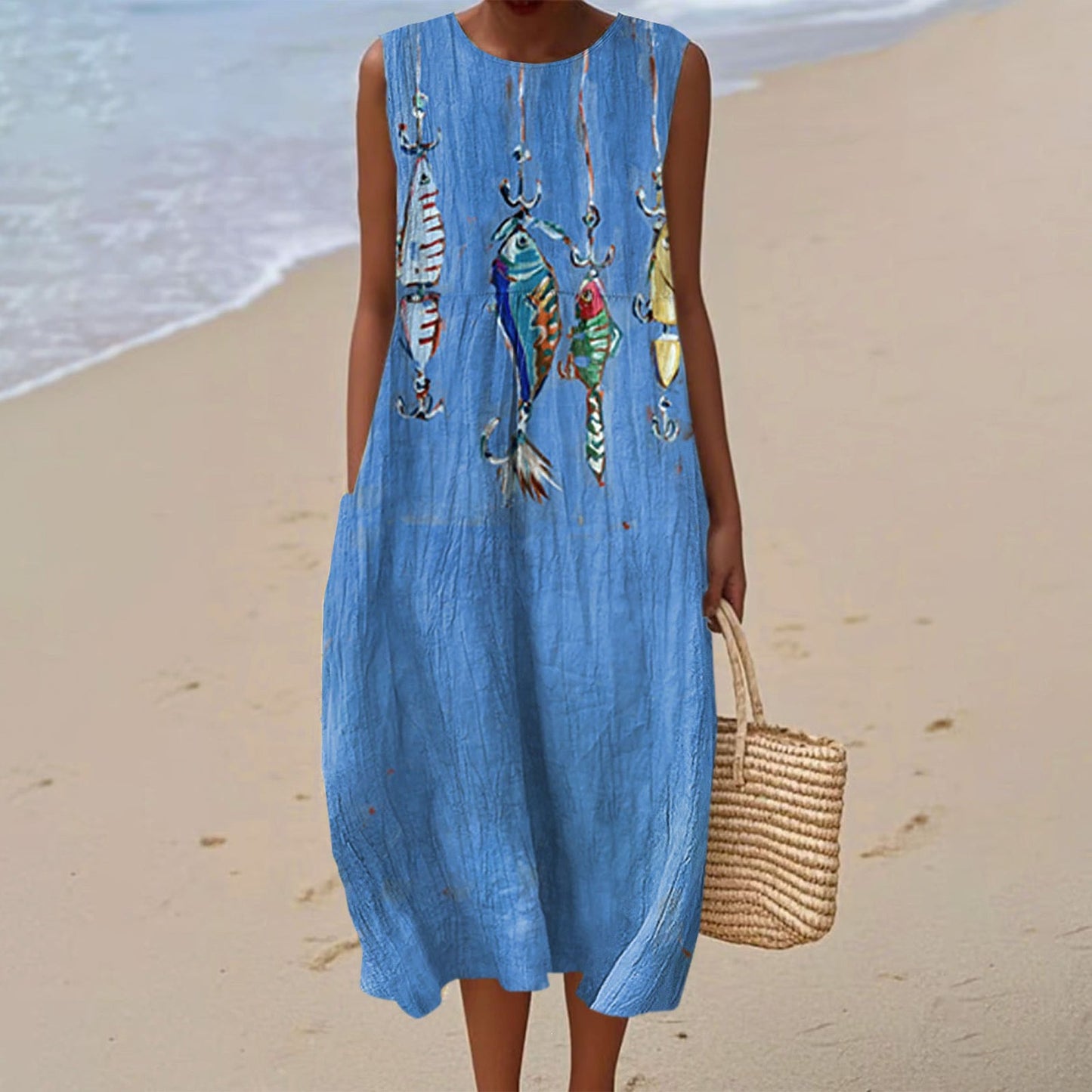 Womens Sleeveless Floral Print Dress