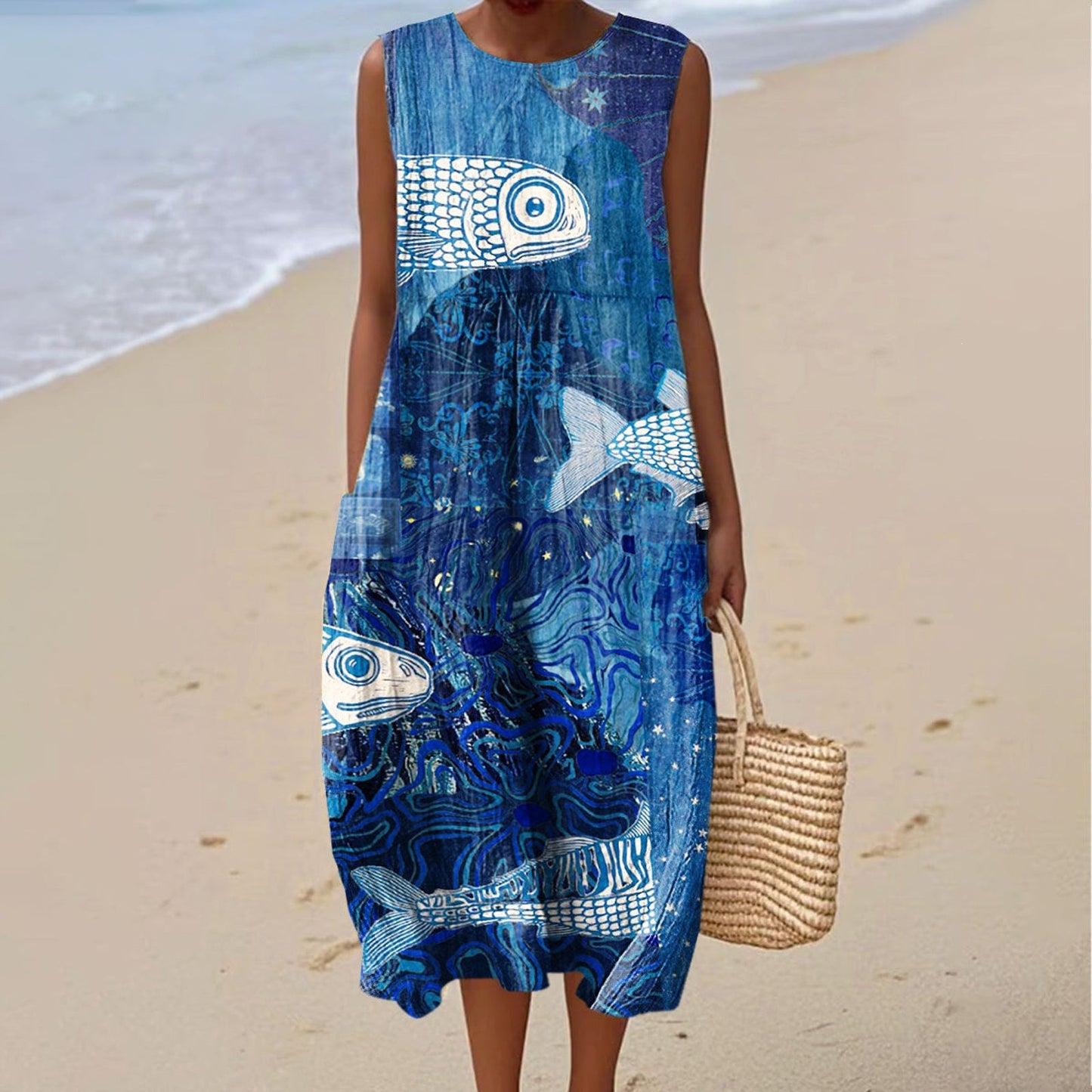 Womens Sleeveless Floral Print Dress