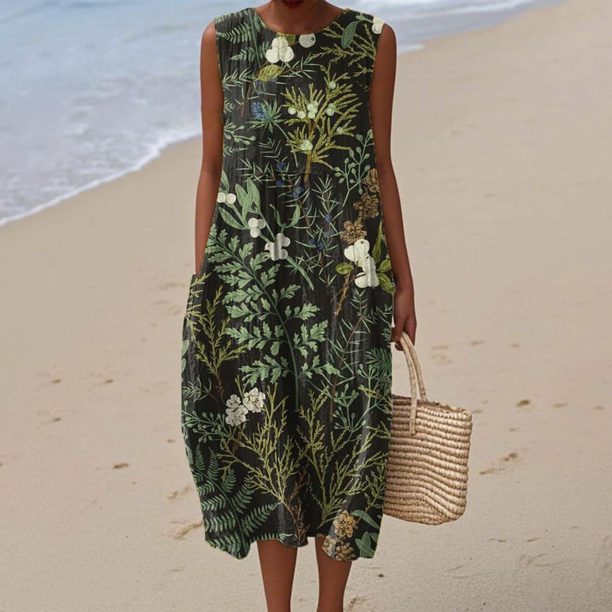 Womens Sleeveless Floral Print Dress
