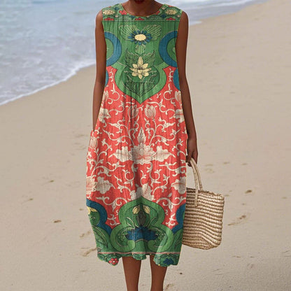 Womens Sleeveless Floral Print Dress
