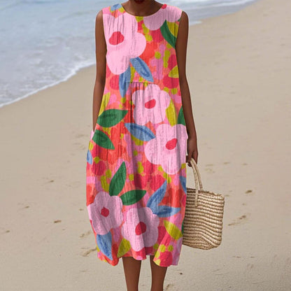 Womens Sleeveless Floral Print Dress