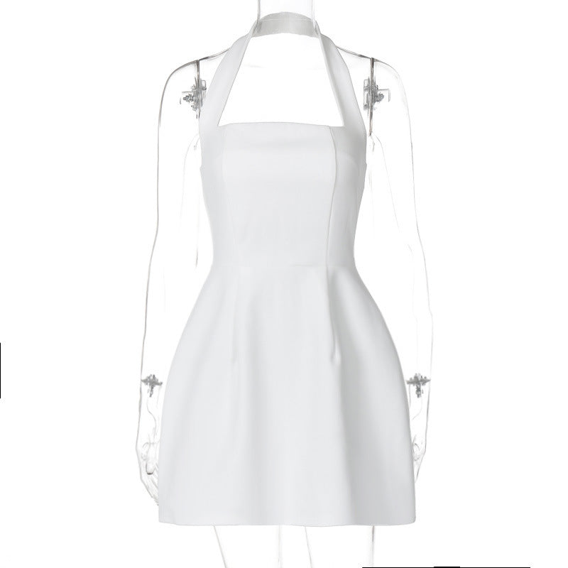 Womens Sleeveless Halter Neck A-Line Dress