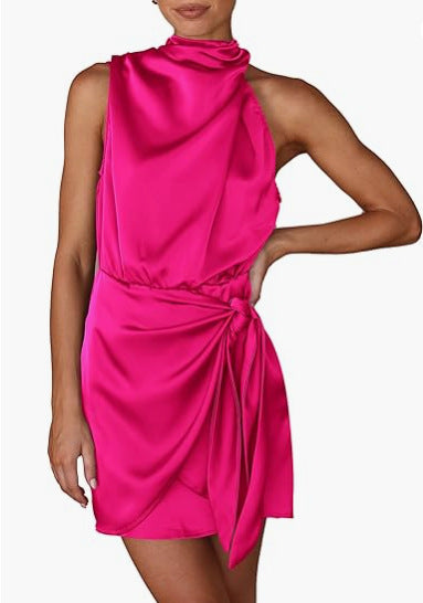 Womens Sleeveless Lace-Up Cocktail Dress