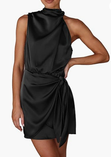 Womens Sleeveless Lace-Up Cocktail Dress