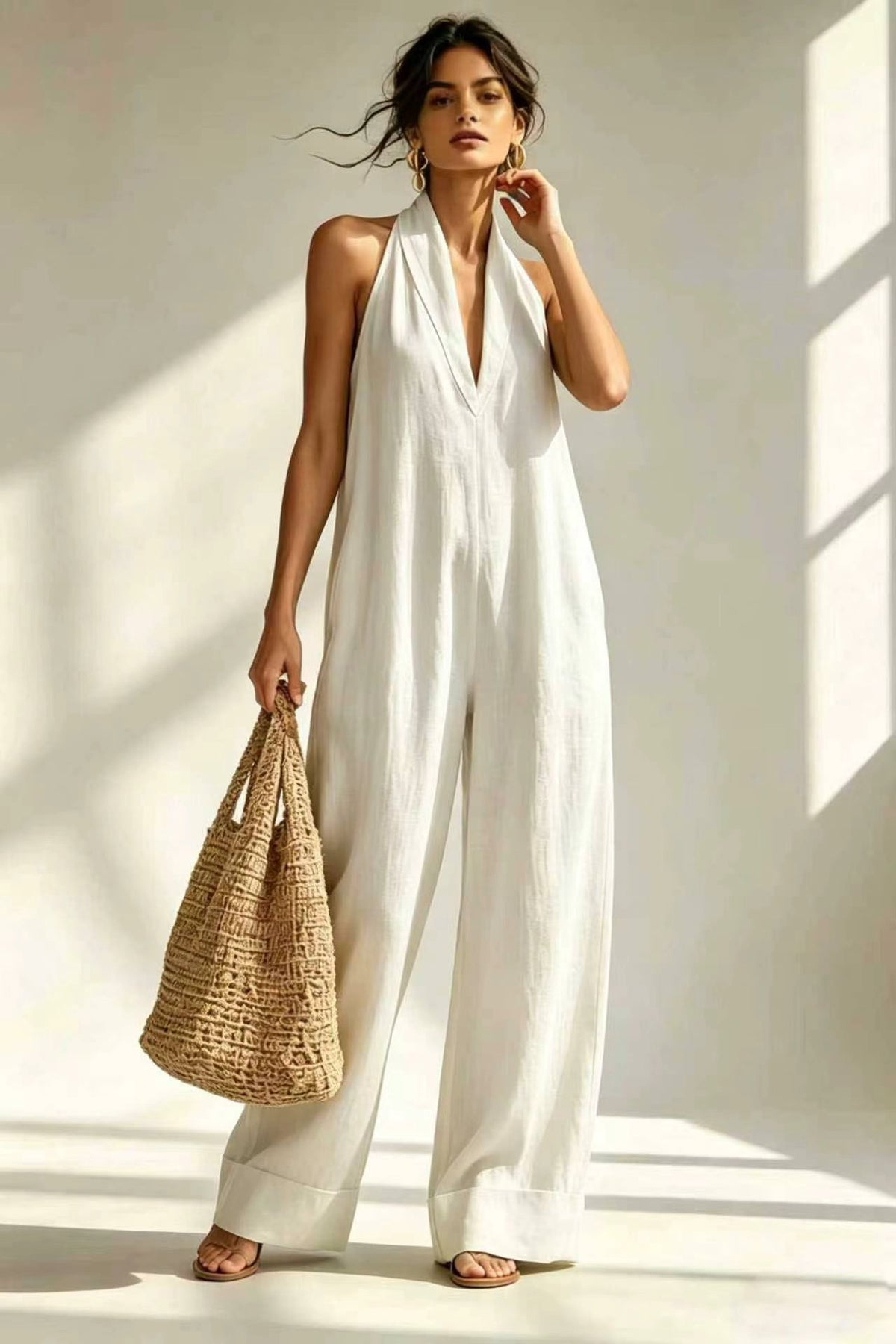 Womens Sleeveless Linen Blend Bodysuit