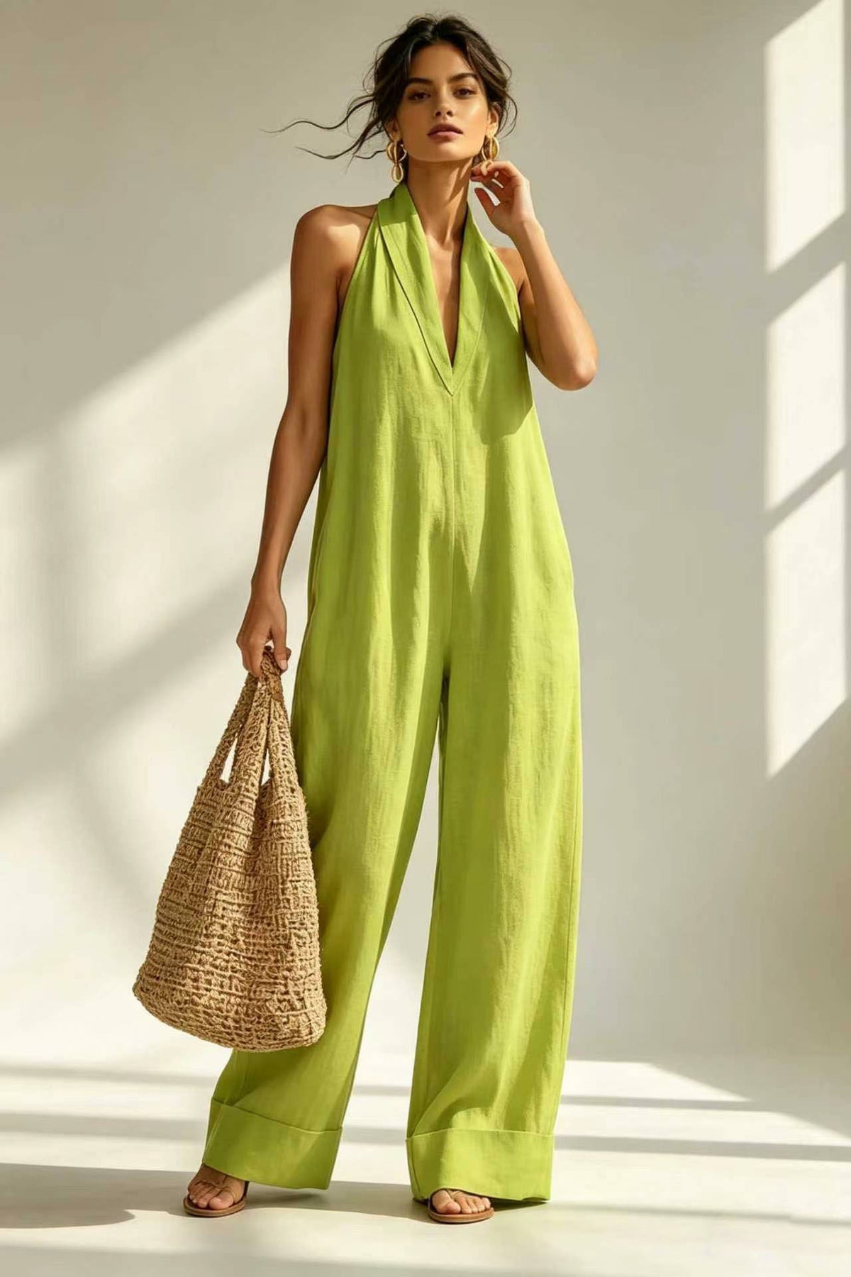 Womens Sleeveless Linen Blend Bodysuit