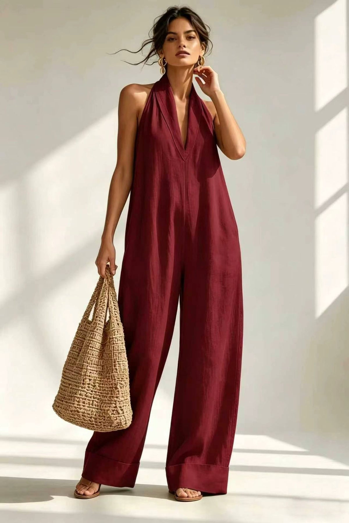 Womens Sleeveless Linen Blend Bodysuit