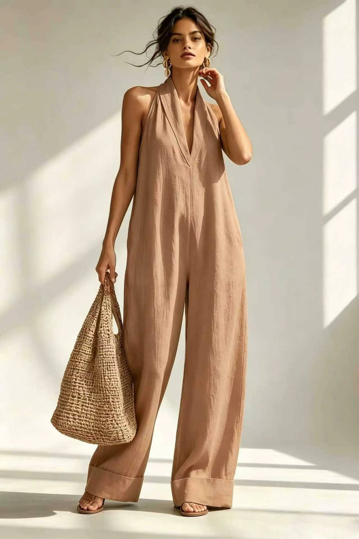 Womens Sleeveless Linen Blend Bodysuit