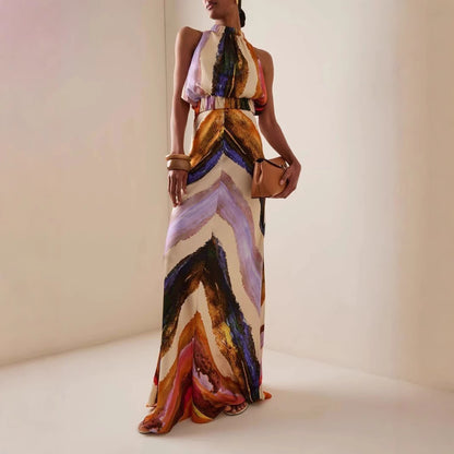 Womens Sleeveless Printed Long Dress