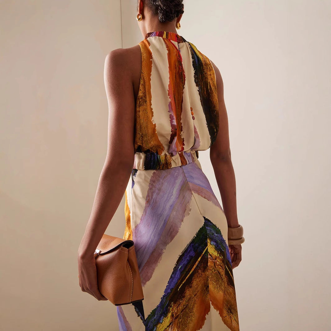 Womens Sleeveless Printed Long Dress