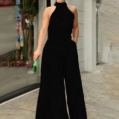 Womens Sleeveless Printed Waist-Cinching Long Dress