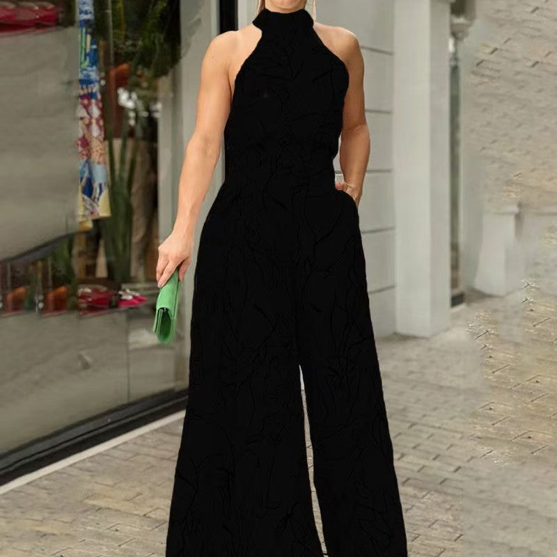 Womens Sleeveless Printed Waist-Cinching Long Dress