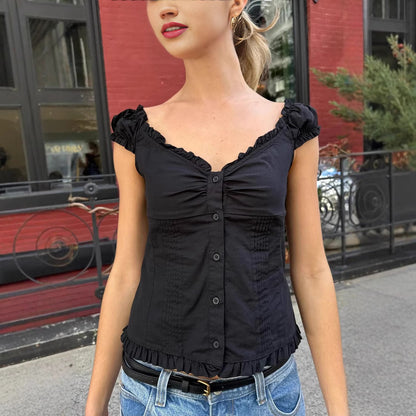 Womens Sleeveless Ruffle Trim Cardigan