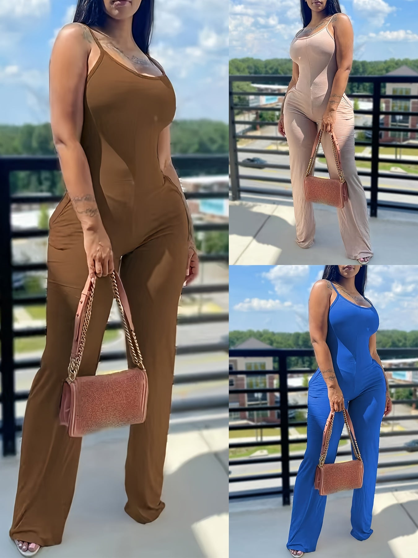 Womens Sleeveless Straight-Leg Jumpsuit