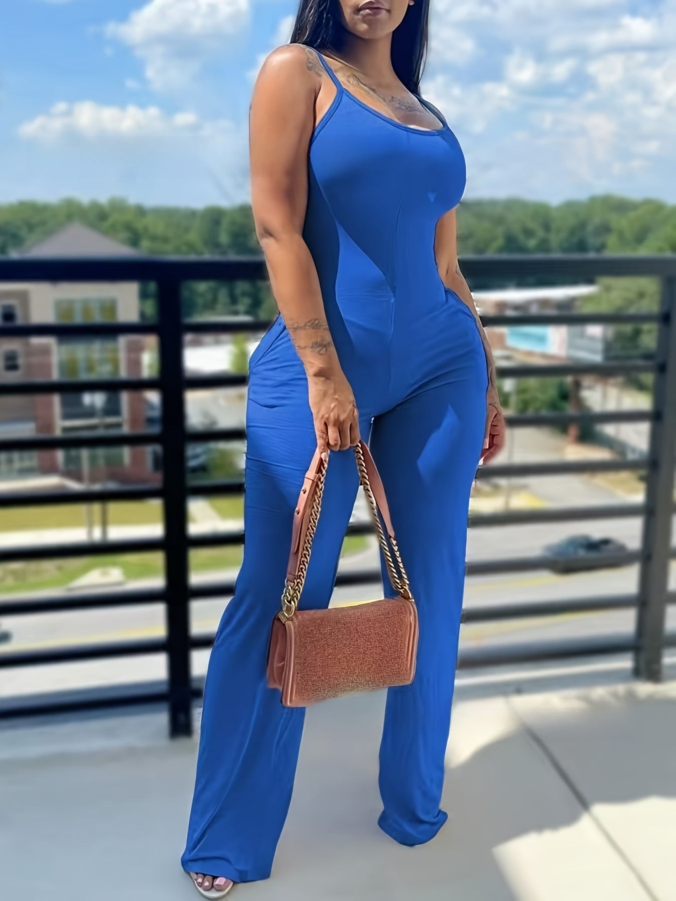 Womens Sleeveless Straight-Leg Jumpsuit
