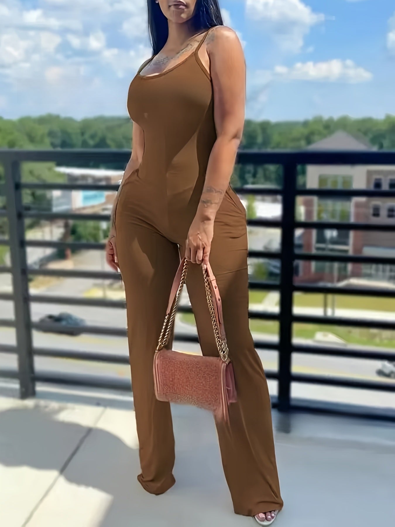 Womens Sleeveless Straight-Leg Jumpsuit