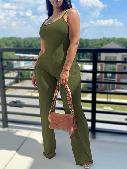Womens Sleeveless Straight-Leg Jumpsuit