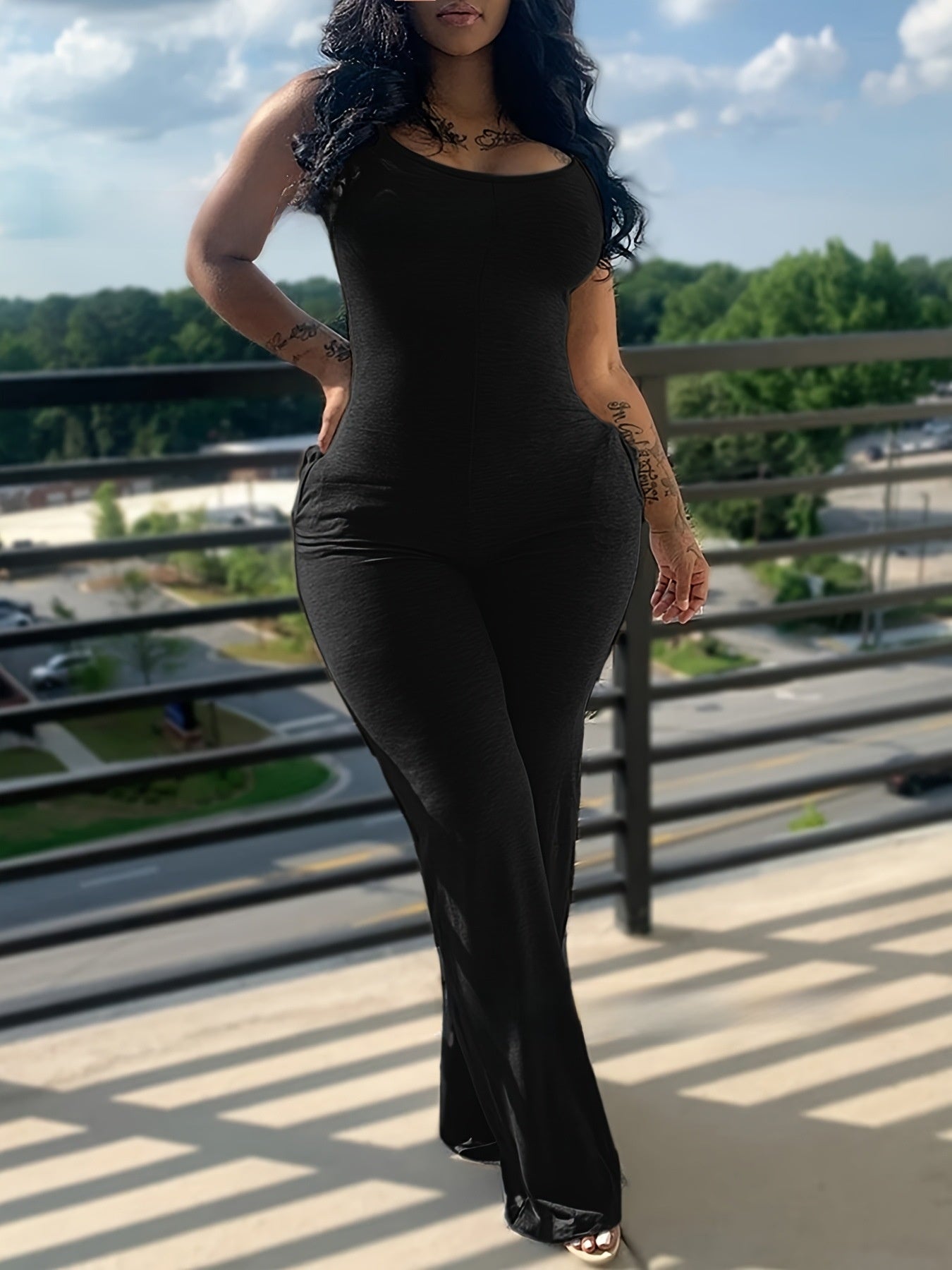 Womens Sleeveless Straight-Leg Jumpsuit