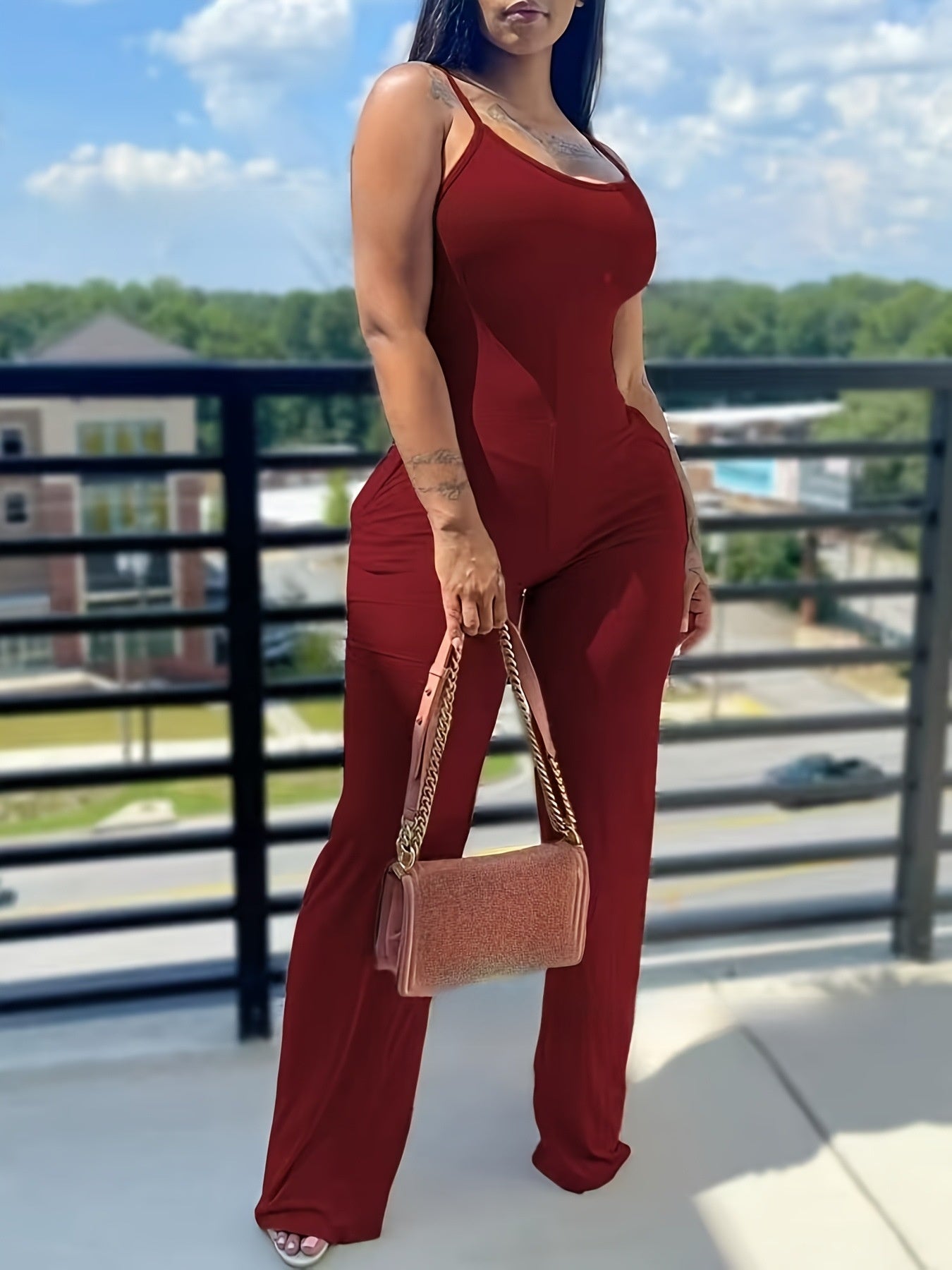 Womens Sleeveless Straight-Leg Jumpsuit