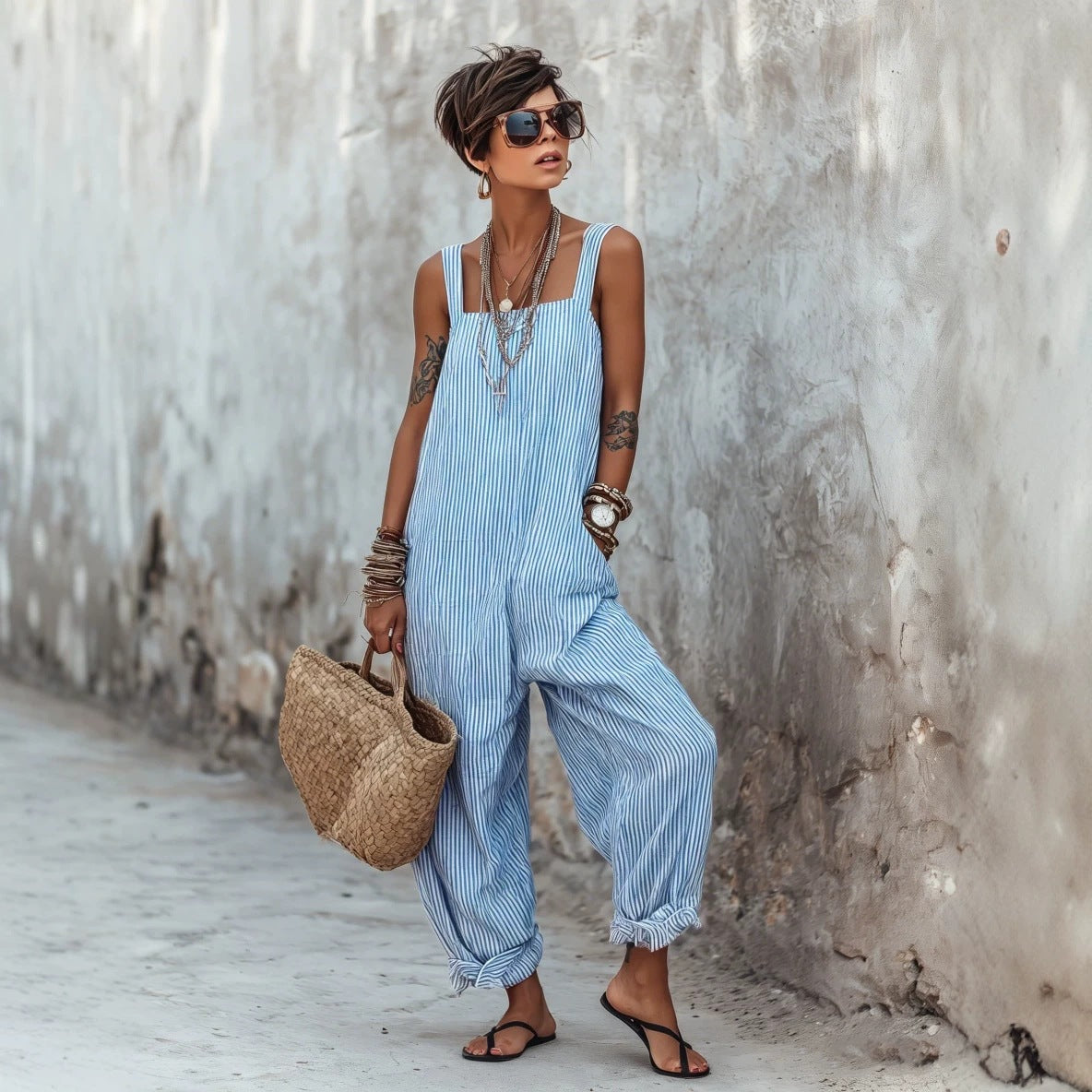 Womens Sleeveless Striped Bodysuit