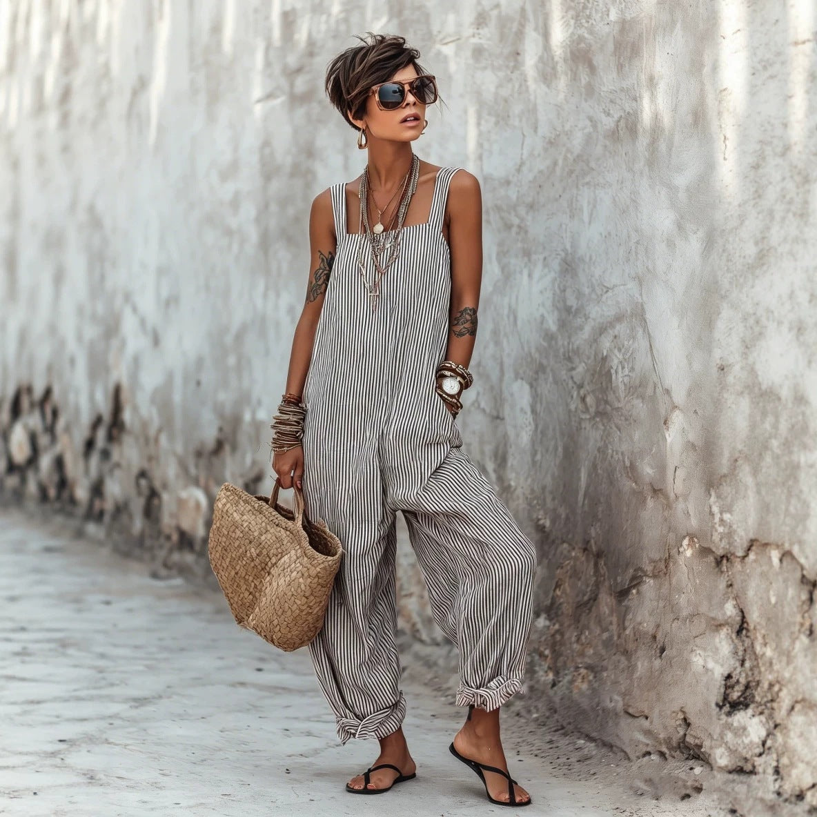 Womens Sleeveless Striped Bodysuit