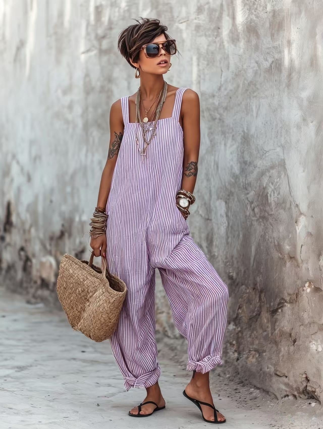 Womens Sleeveless Striped Bodysuit