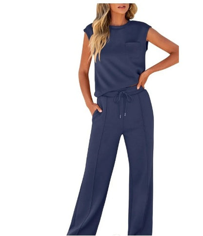 Womens Sleeveless Top High Waist Wide Leg Pants